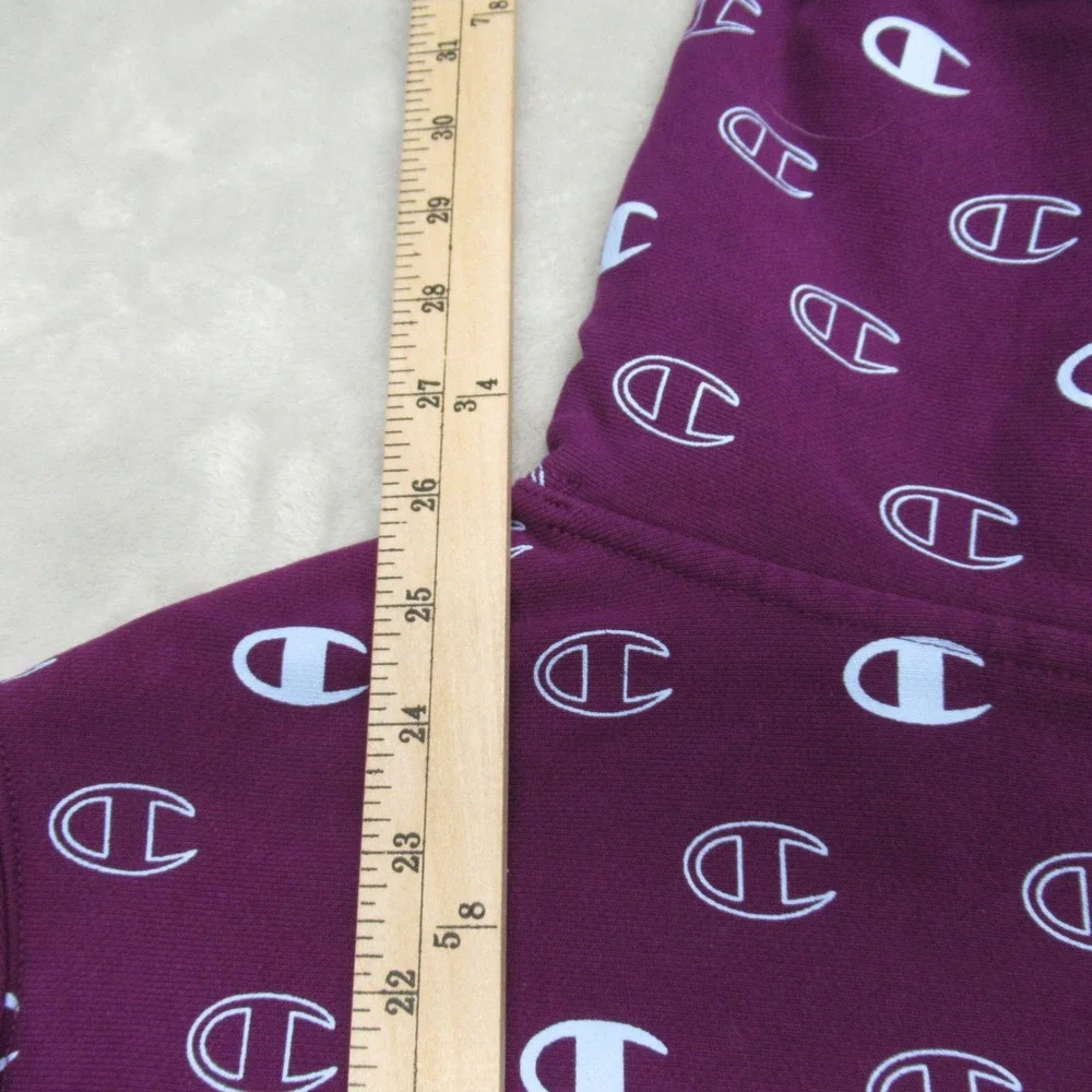 Champion Hoodie Womens Medium Purple All Over Print Reverse Weave Heavyweight - Picture 9 of 12